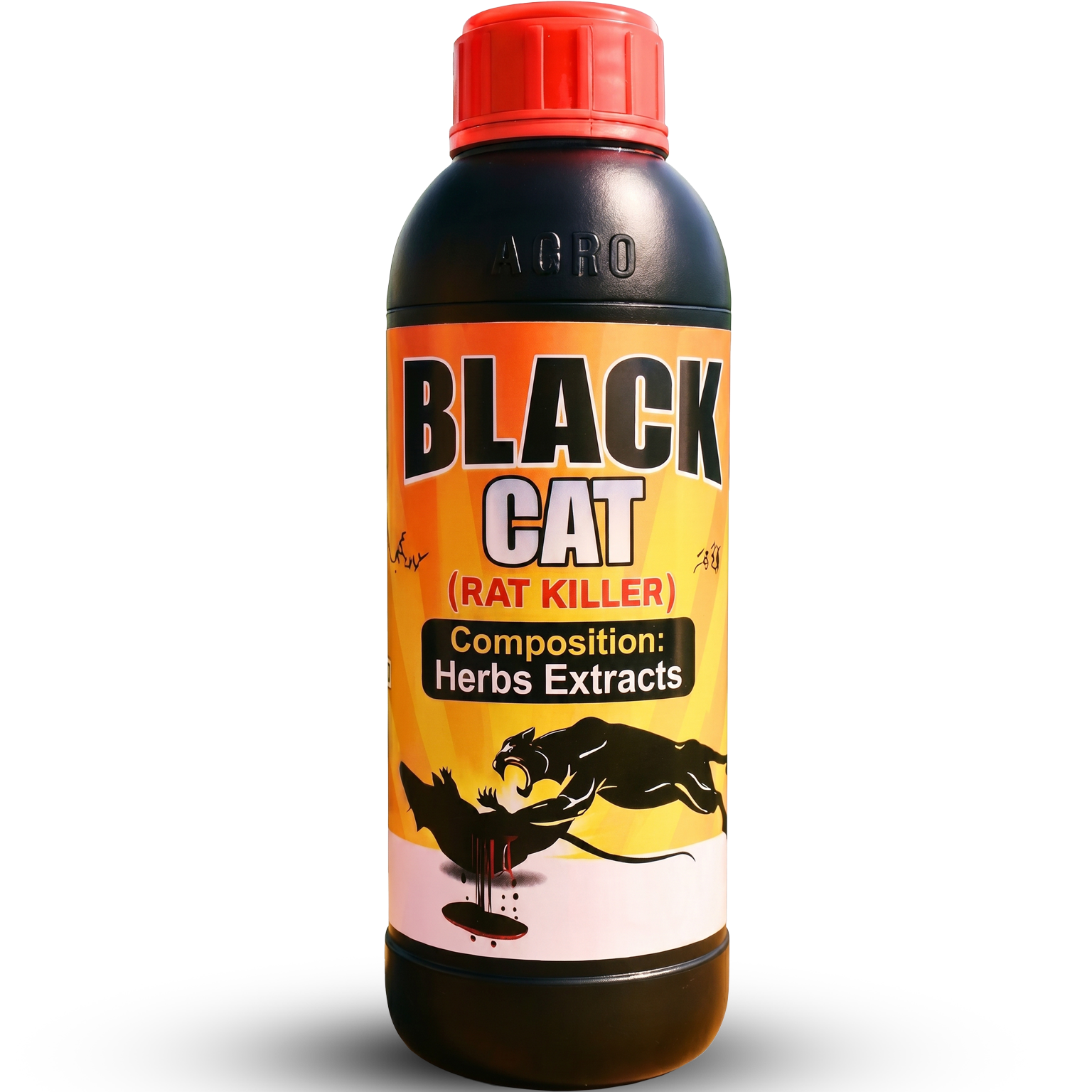 Black Cat Rat Killer 1 litre bottle - herbal rodenticide for rats and rodents in Pakistan